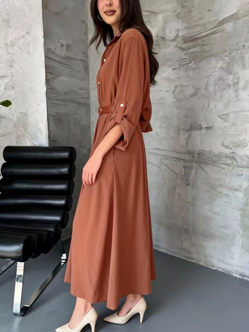 Real Photo Best Seller Elegant Belted Slimming Dress